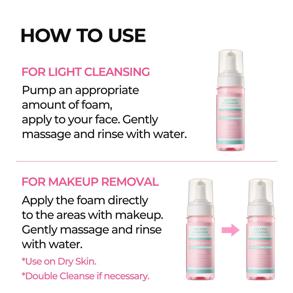 Dr.Melaxin Melting Cleanser - Hypoallergenic Makeup remover with Quick Bubble, Deep Pore Cleansing for all skin type, 150ml