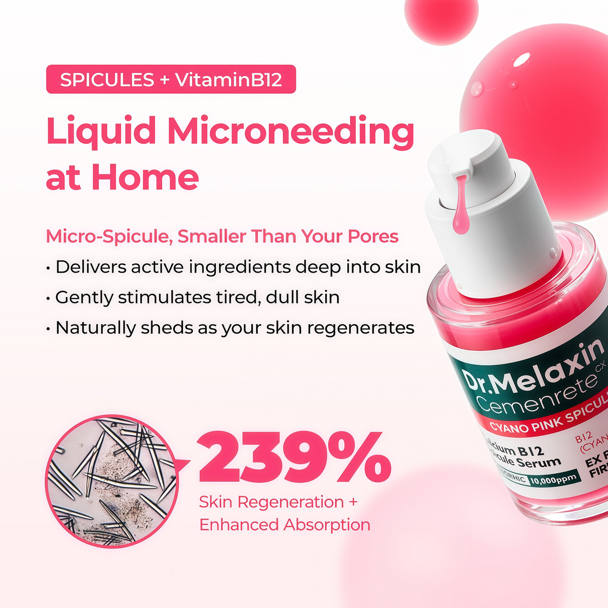 Dr. Melaxin Cemenrete Serum Duo Set 2-Pack Bundle (Cyano Pink Spicule Serum w/ Calcium + Picotonic Shot Calcium Serum) Firming, Pore Tightening, Collagen & Dark Spot Care, 1.01 fl oz Each